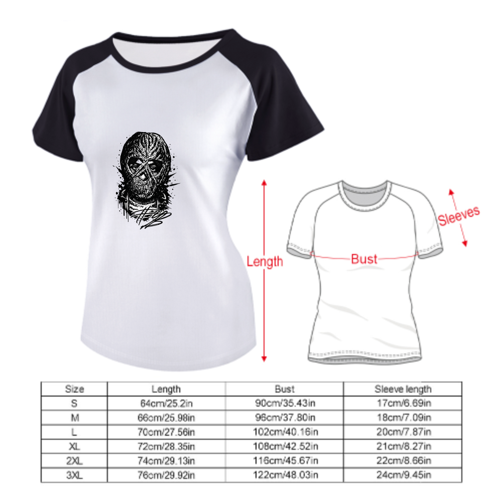 Masked Streetwear Graphic Women's Raglan T-Shirt | Dark Aesthetic Cotton Tee(z104)
