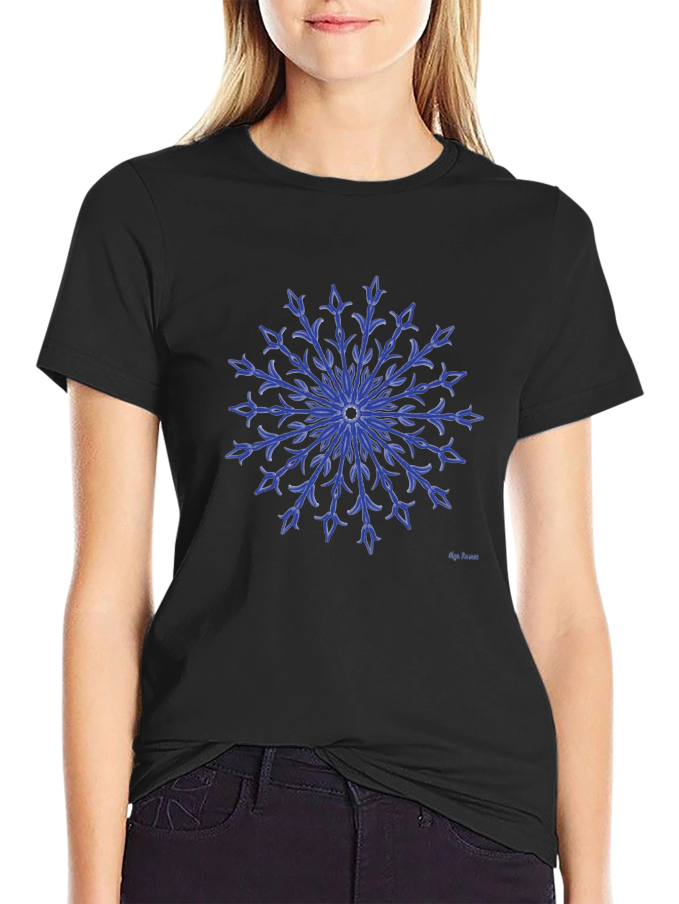 Blue Floral Medallion Graphic T-Shirt