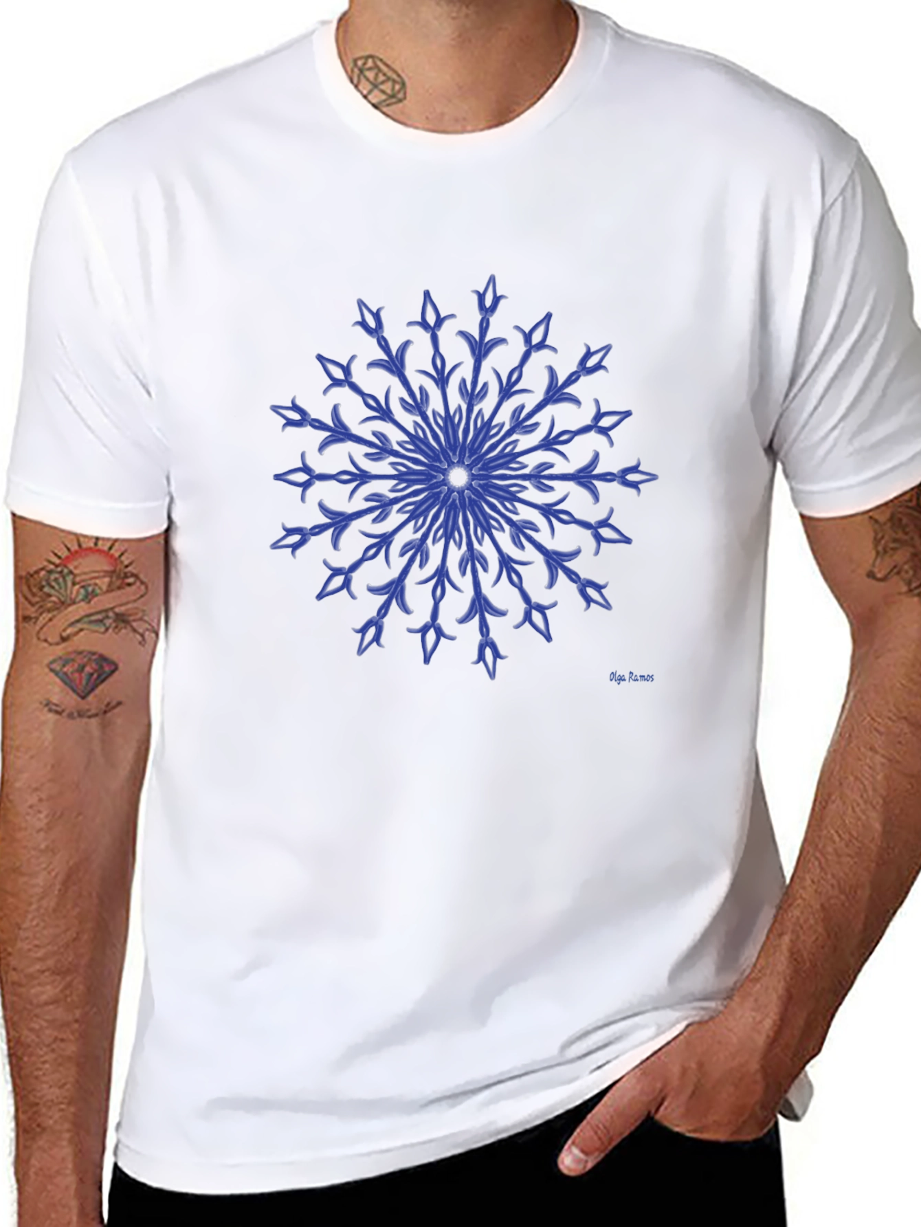Blue Floral Medallion Graphic T-Shirt