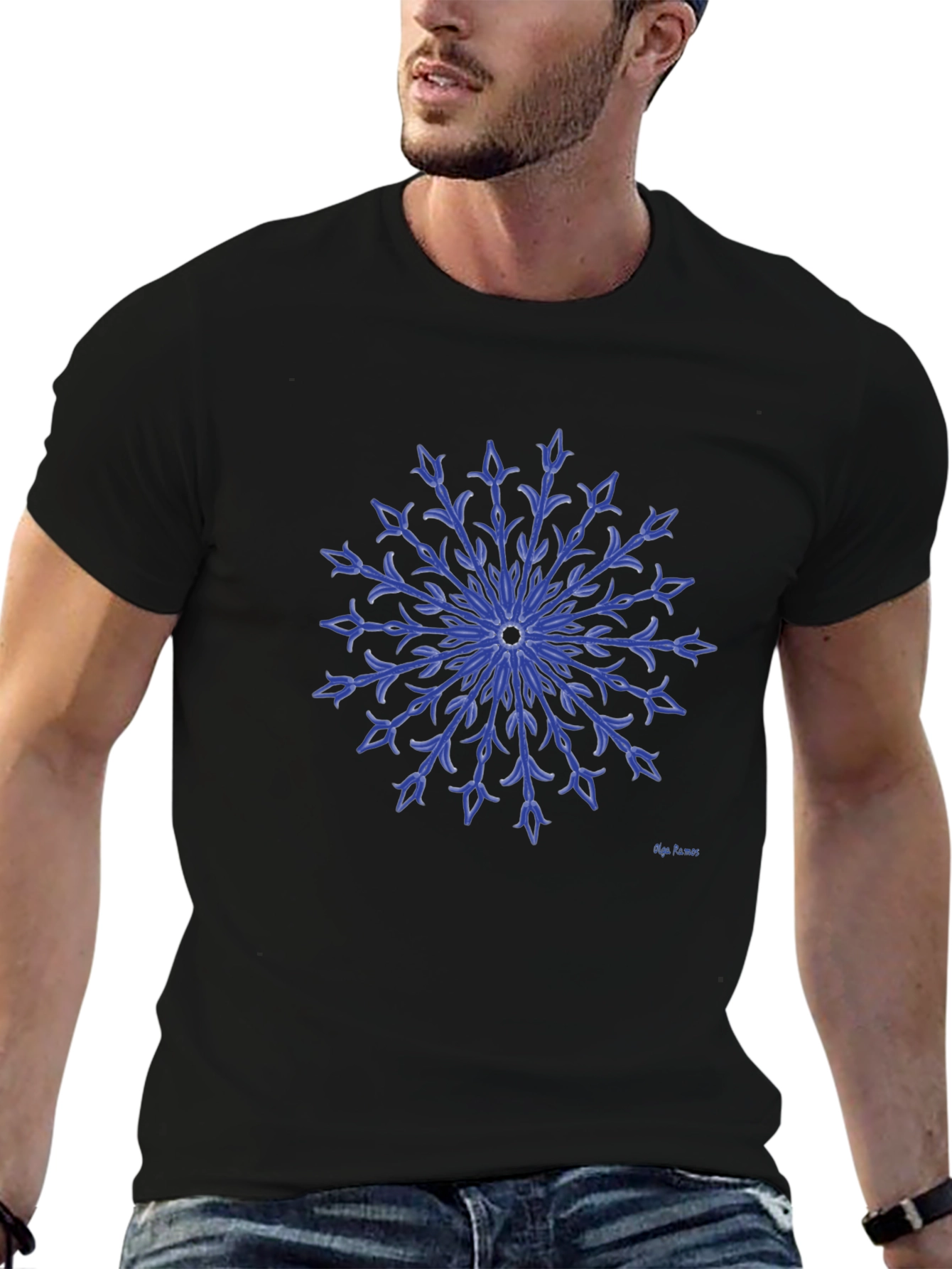 Blue Floral Medallion Graphic T-Shirt