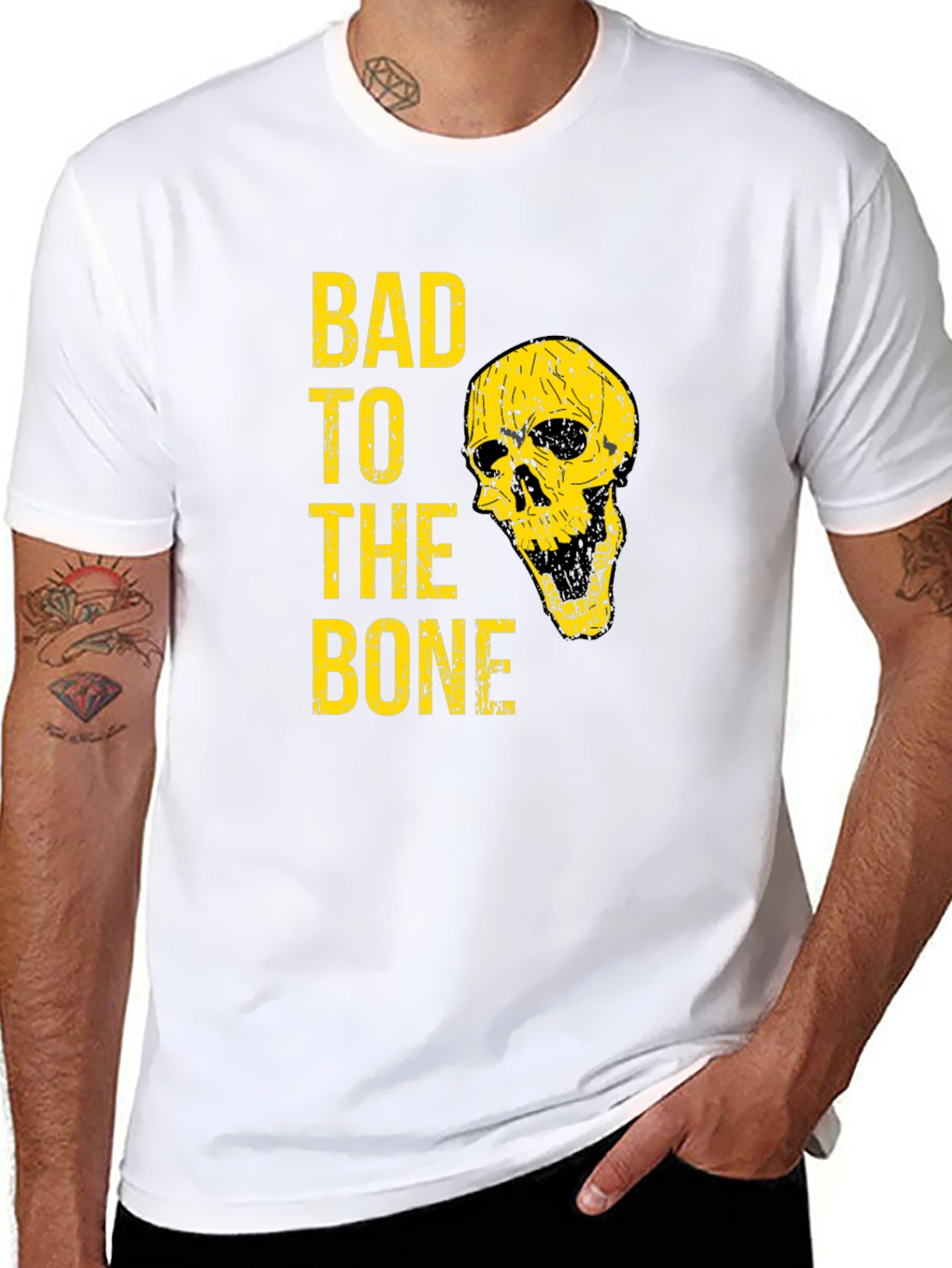Bad to the Bone T-Shirt - Yellow Skull Design