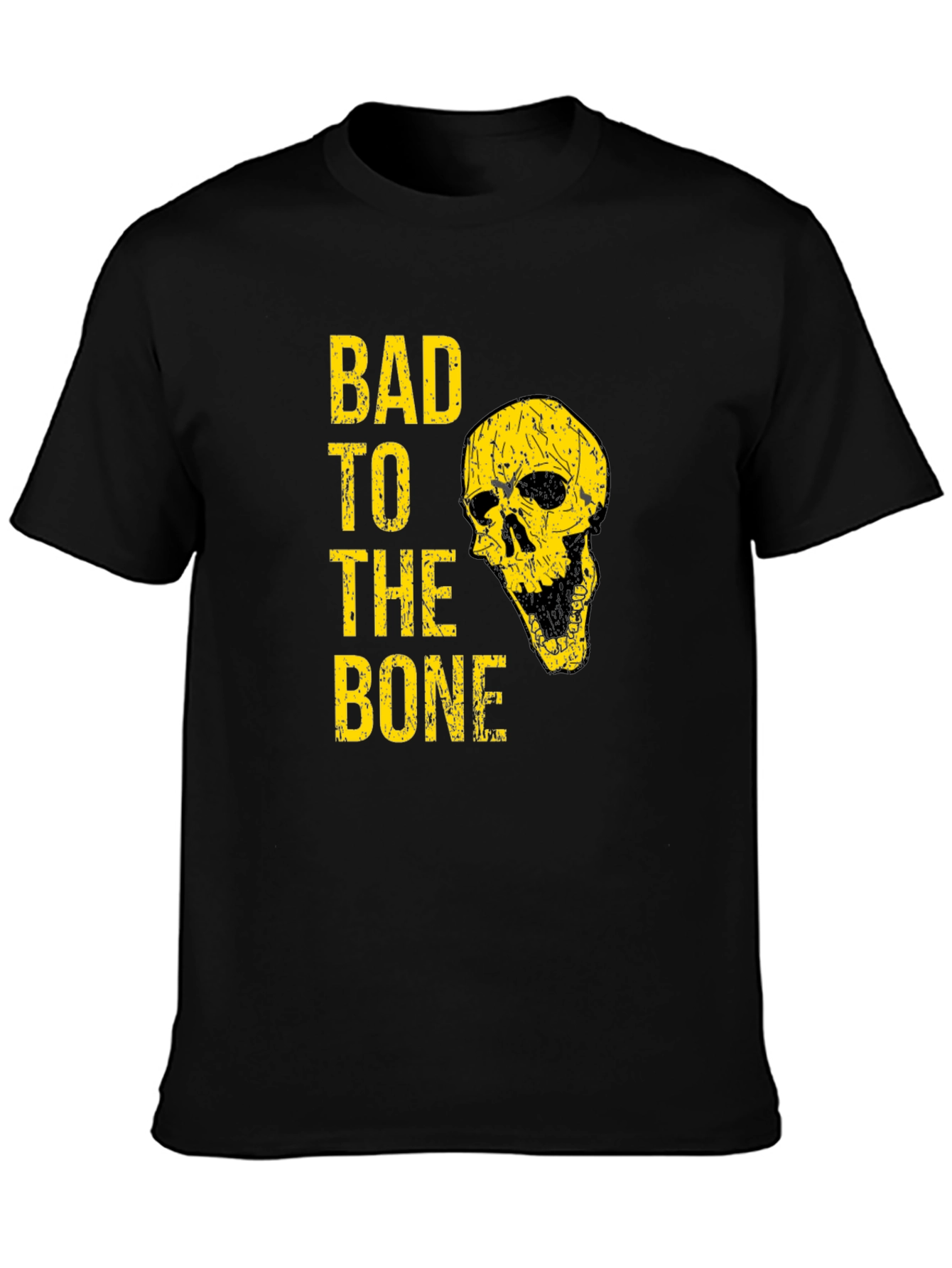 Bad to the Bone T-Shirt - Yellow Skull Design