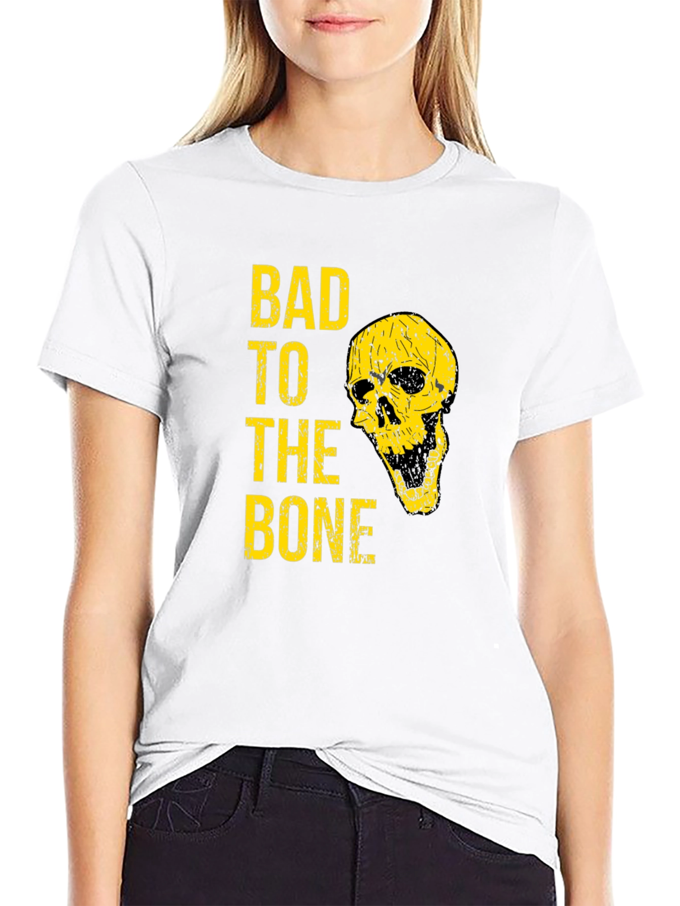 Bad to the Bone T-Shirt - Yellow Skull Design