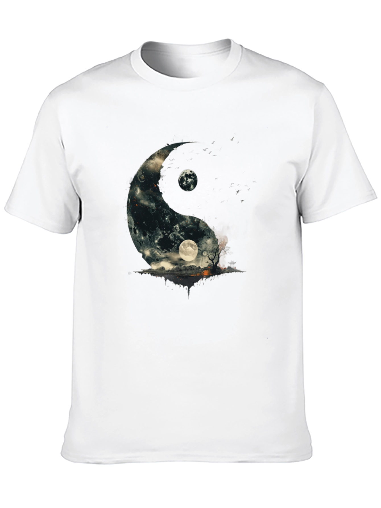 Yin Yang Moon Graphic T-Shirt - Black