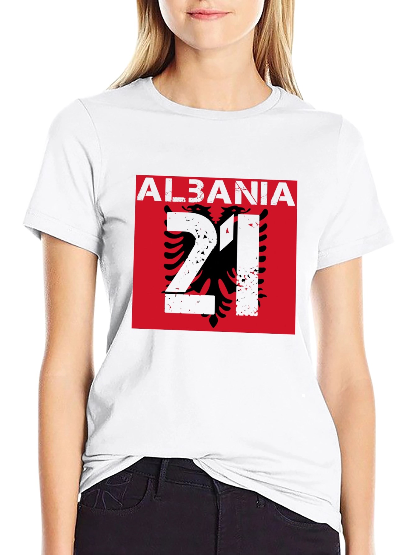 Albania Flag Graphic Tee - Black Cotton T-Shirt