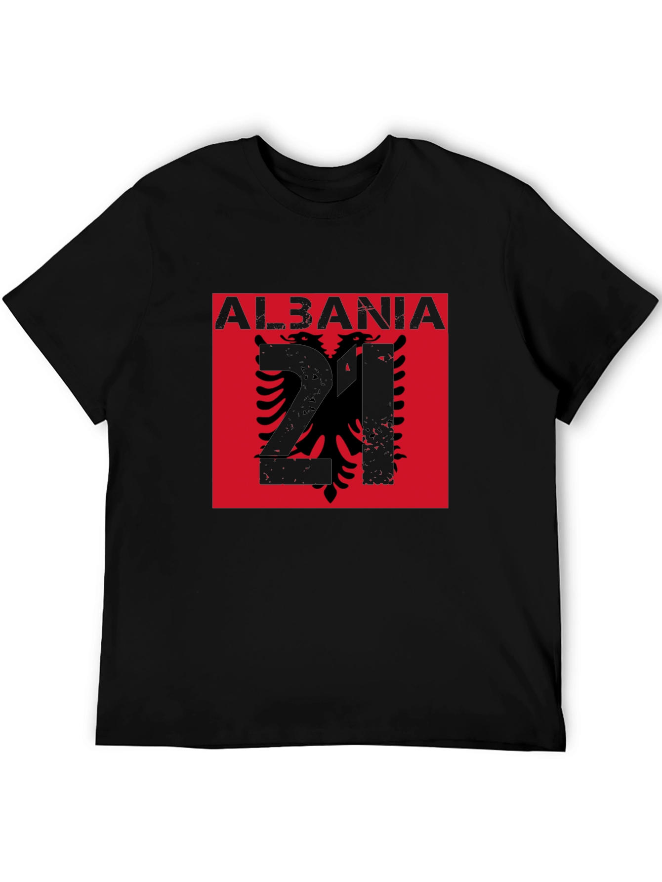 Albania Flag Graphic Tee - Black Cotton T-Shirt
