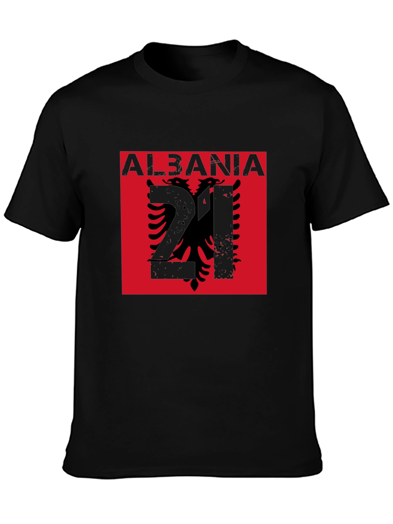 Albania Flag Graphic Tee - Black Cotton T-Shirt