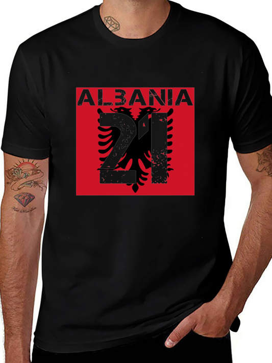 Albania Flag Graphic Tee - Black Cotton T-Shirt