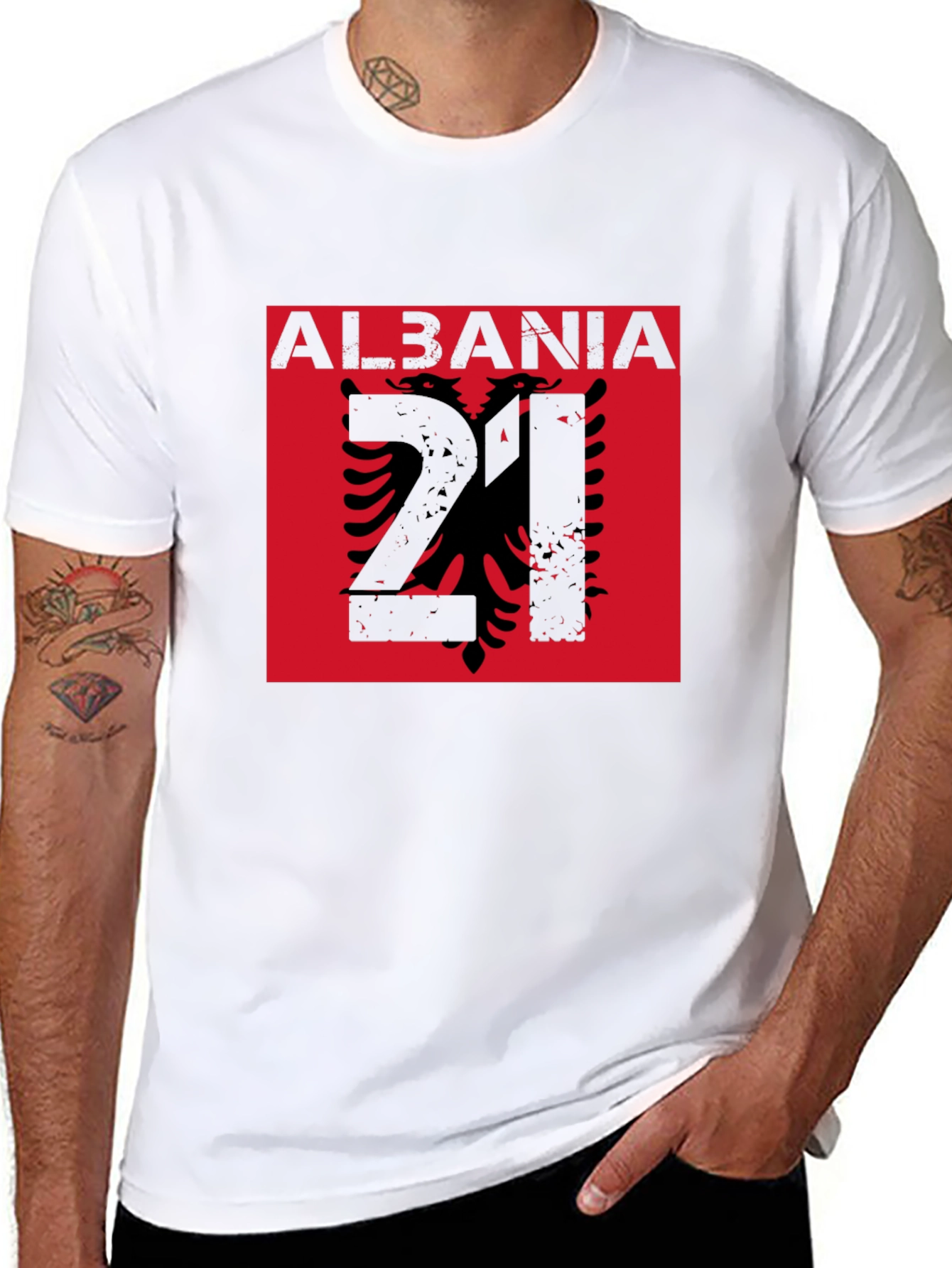 Albania Flag Graphic Tee - Black Cotton T-Shirt