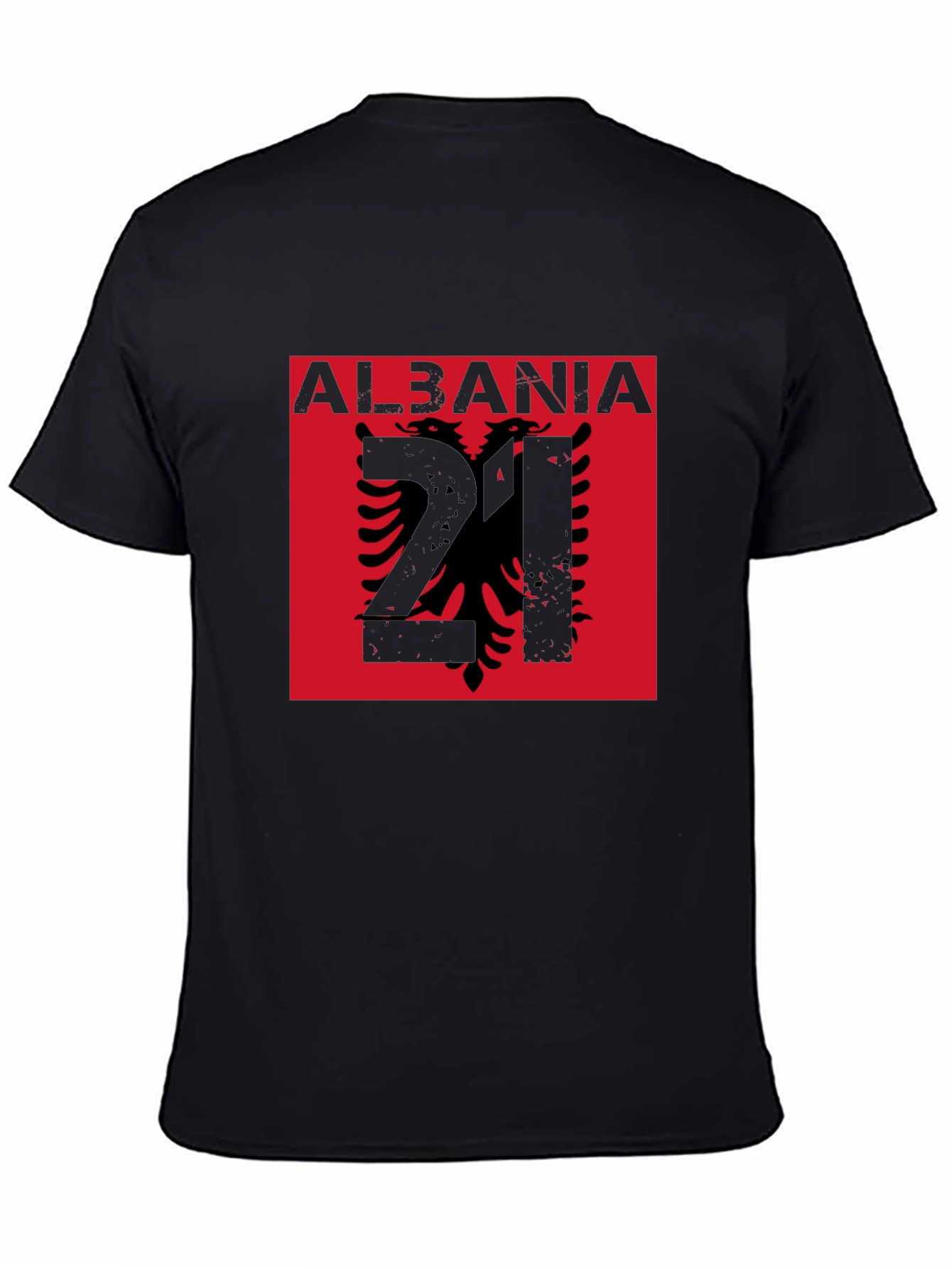 Albania Flag Graphic Tee - Black Cotton T-Shirt