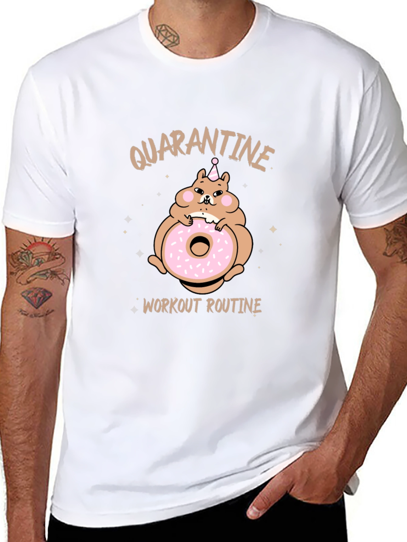 Quarantine Workout Routine Funny Hamster Donut T-Shirt
