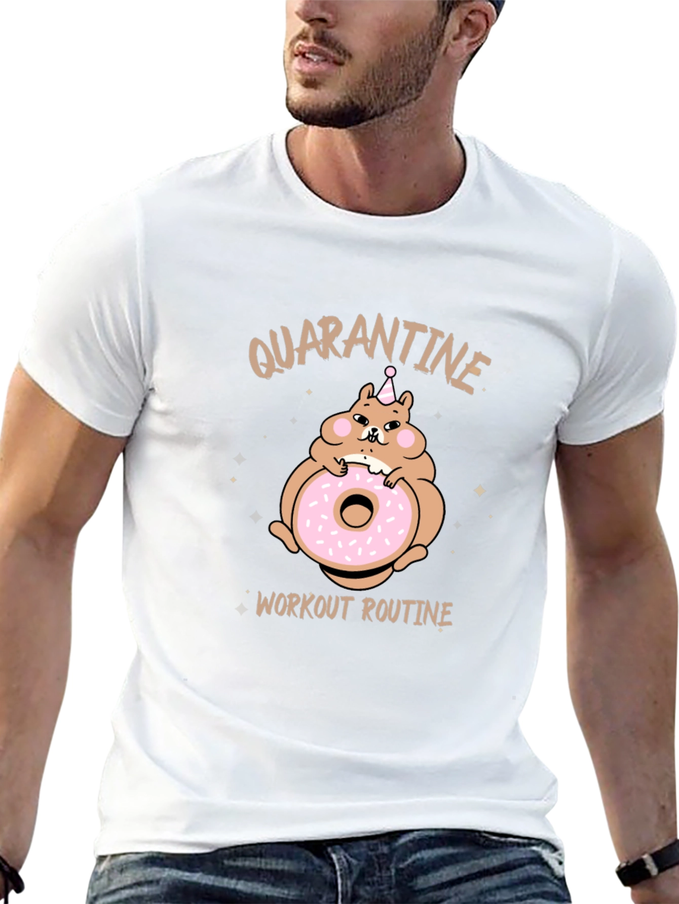 Quarantine Workout Routine Funny Hamster Donut T-Shirt