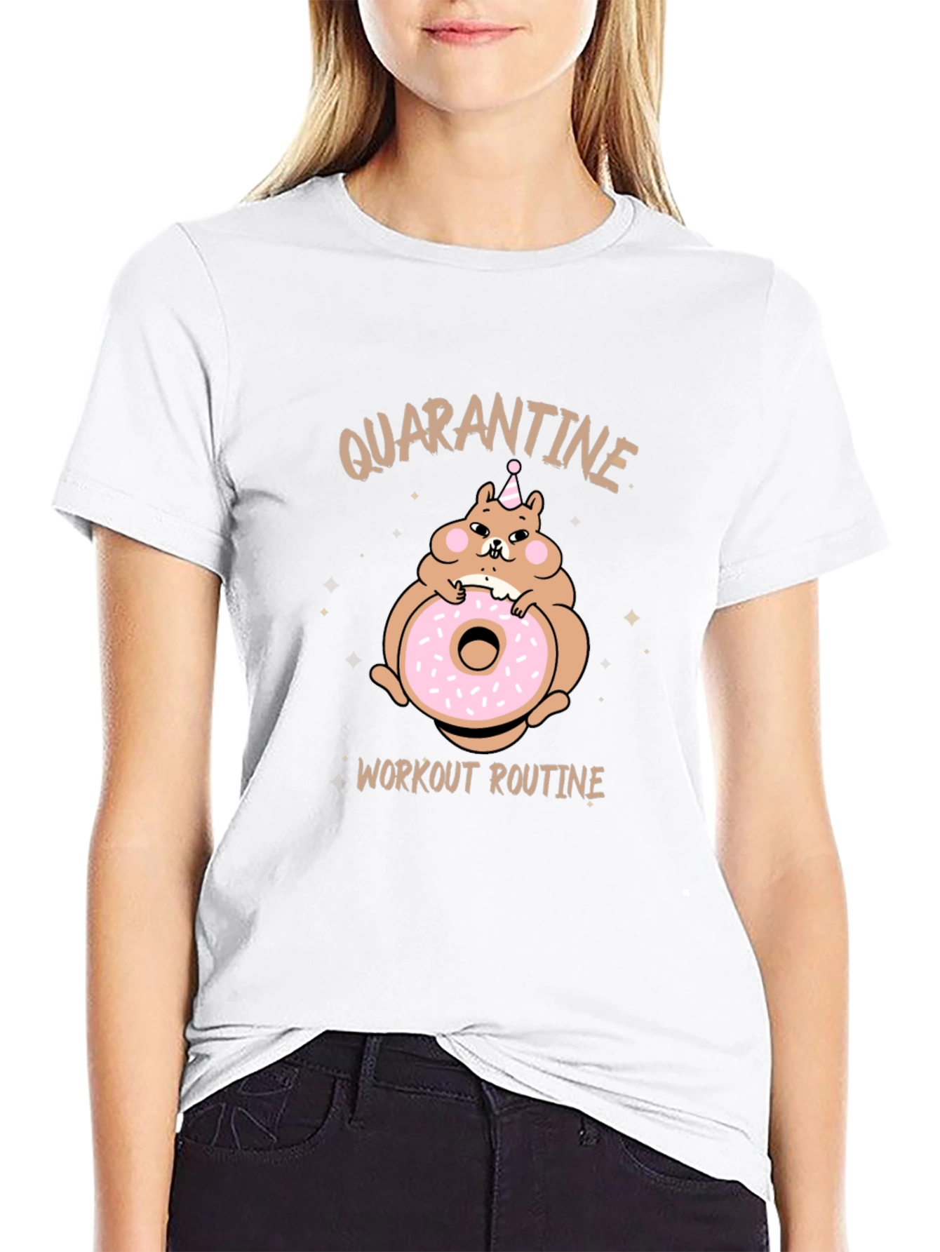 Quarantine Workout Routine Funny Hamster Donut T-Shirt