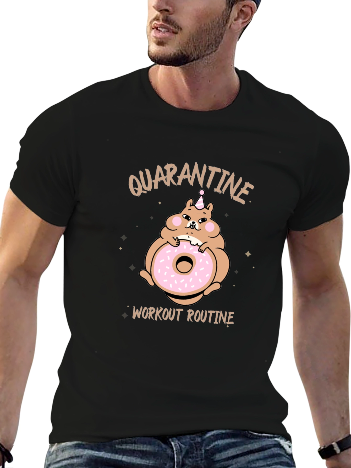 Quarantine Workout Routine Funny Hamster Donut T-Shirt