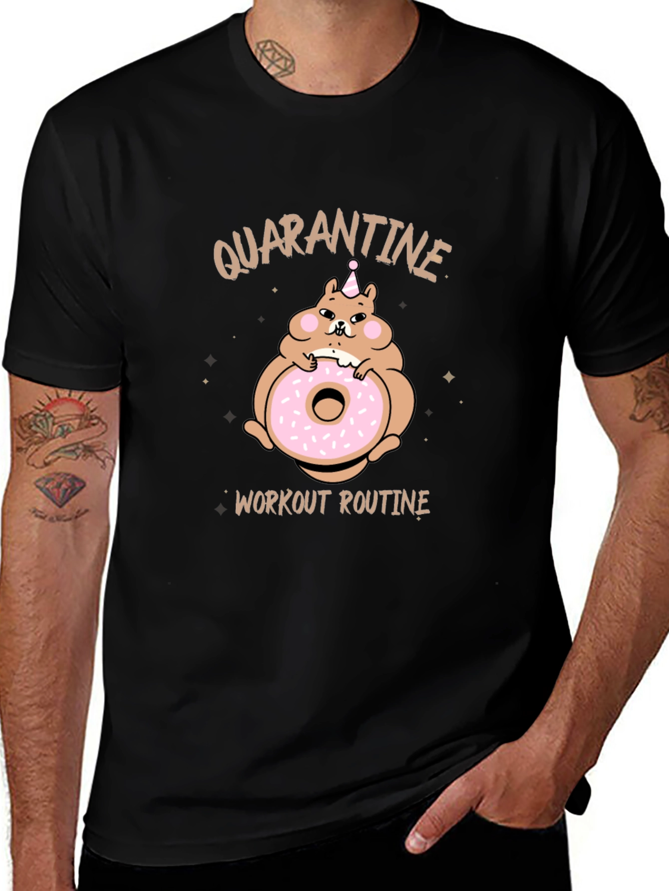 Quarantine Workout Routine Funny Hamster Donut T-Shirt