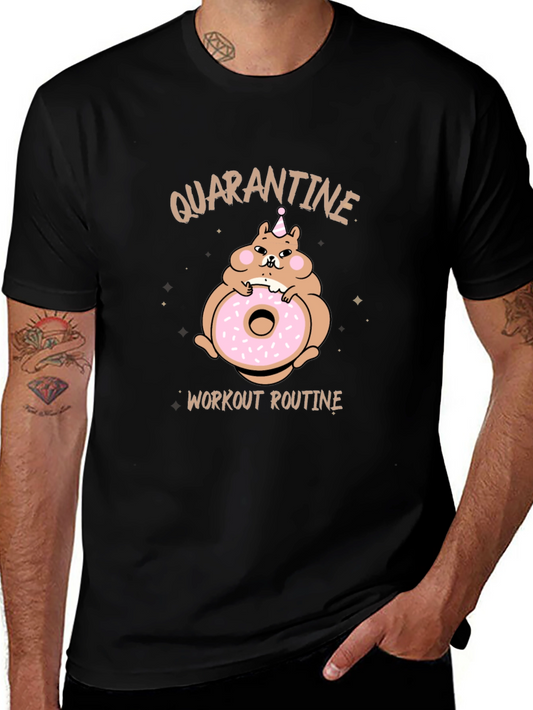 Quarantine Workout Routine Funny Hamster Donut T-Shirt