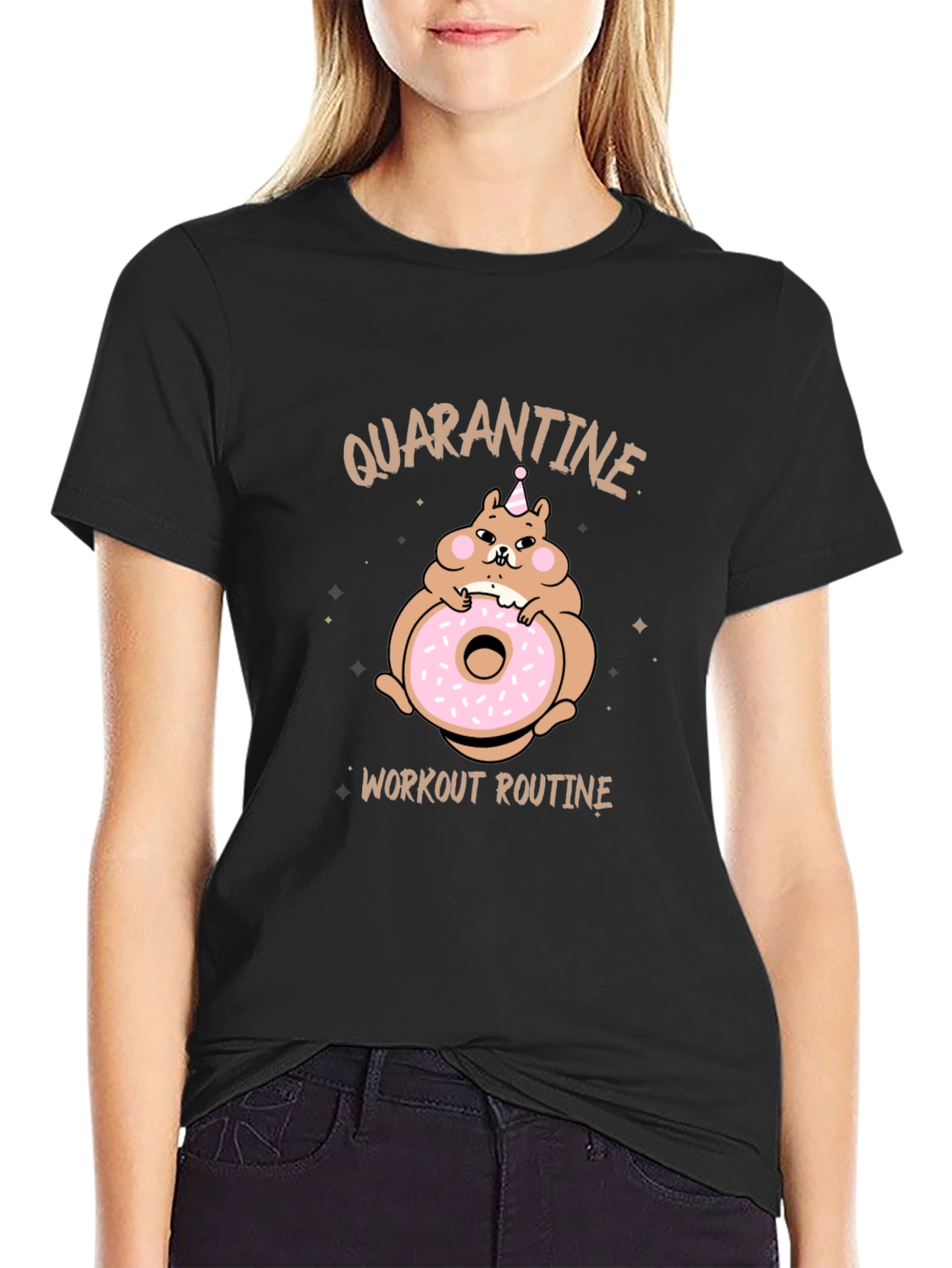 Quarantine Workout Routine Funny Hamster Donut T-Shirt