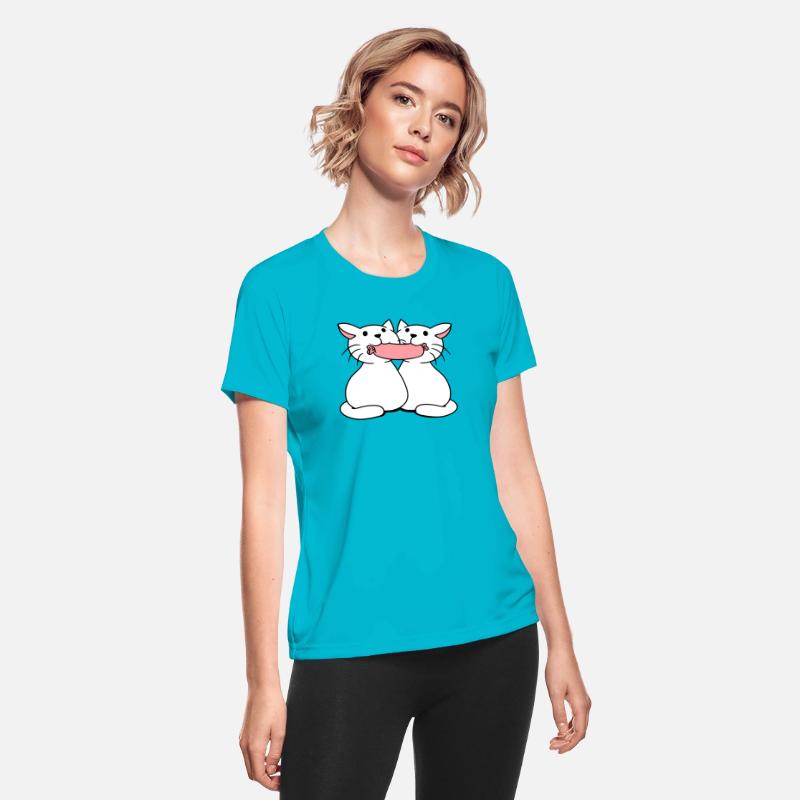 2 cats eating sausage in mouth love friends couple
