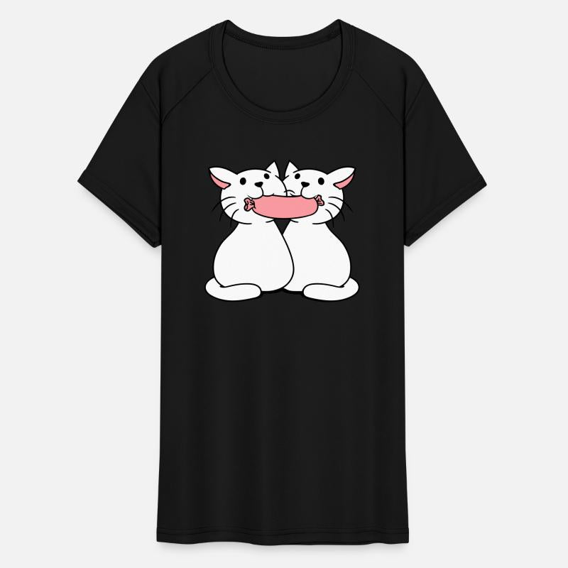 2 cats eating sausage in mouth love friends couple