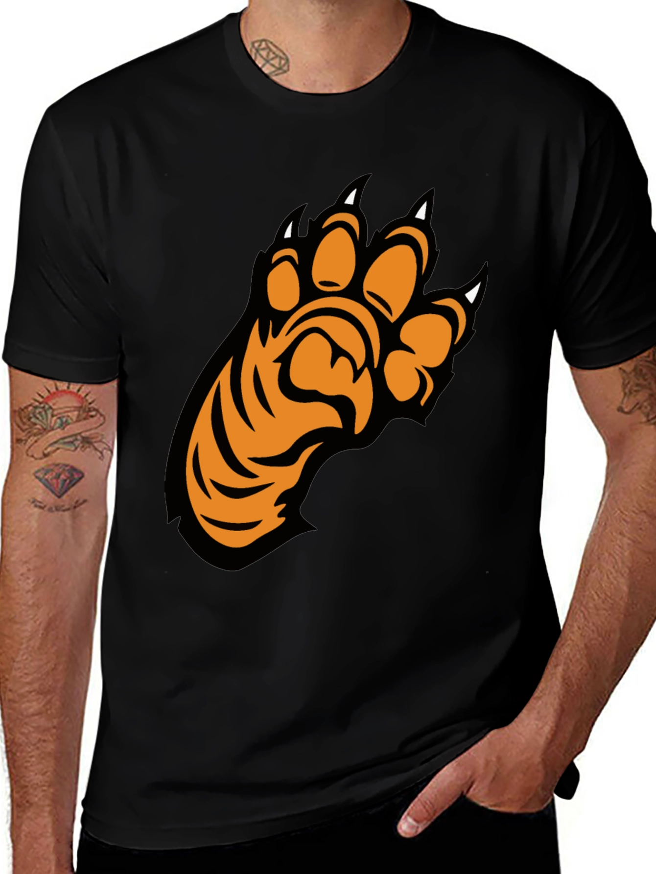 Cool Black T-Shirt with Tiger Paw Design