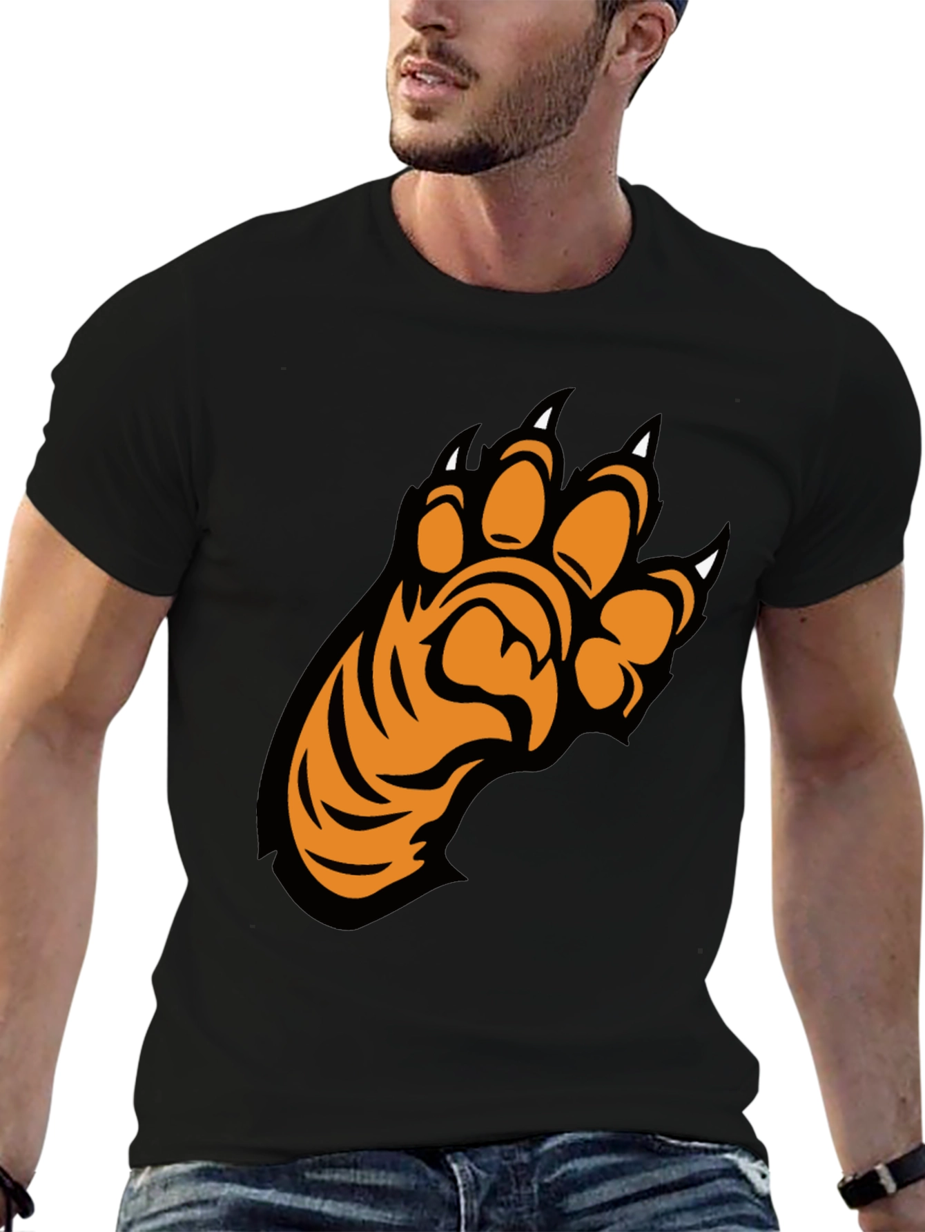 Cool Black T-Shirt with Tiger Paw Design