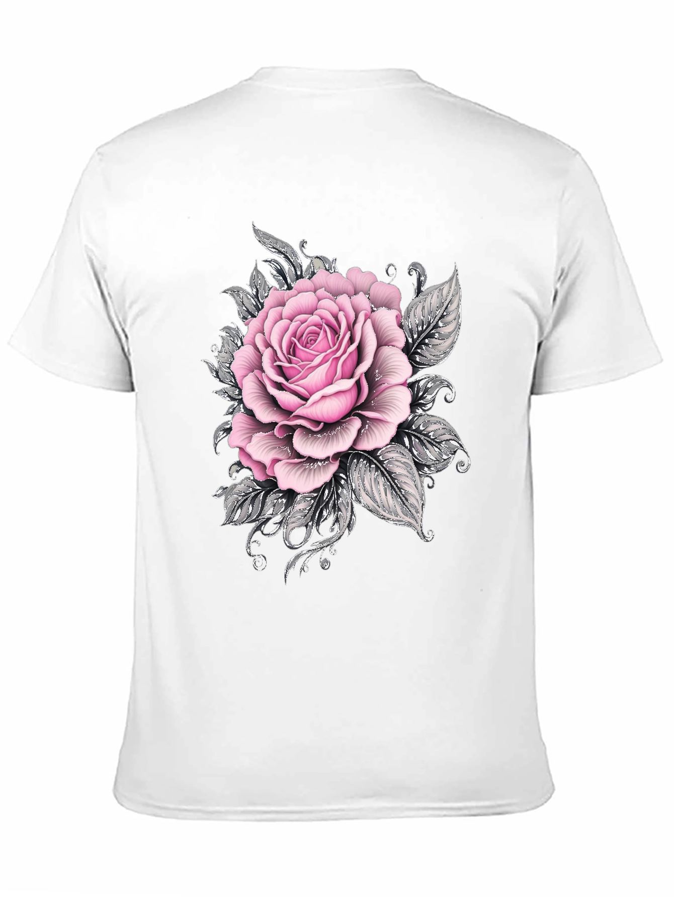 Mens Black T-Shirt with Pink Rose Floral Graphic