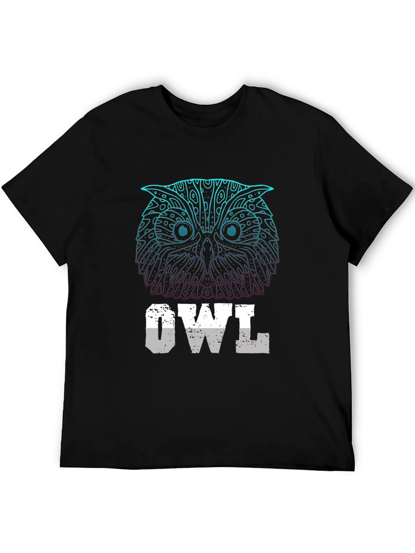 Abstract Owl Graphic Print Mens Black T-Shirt