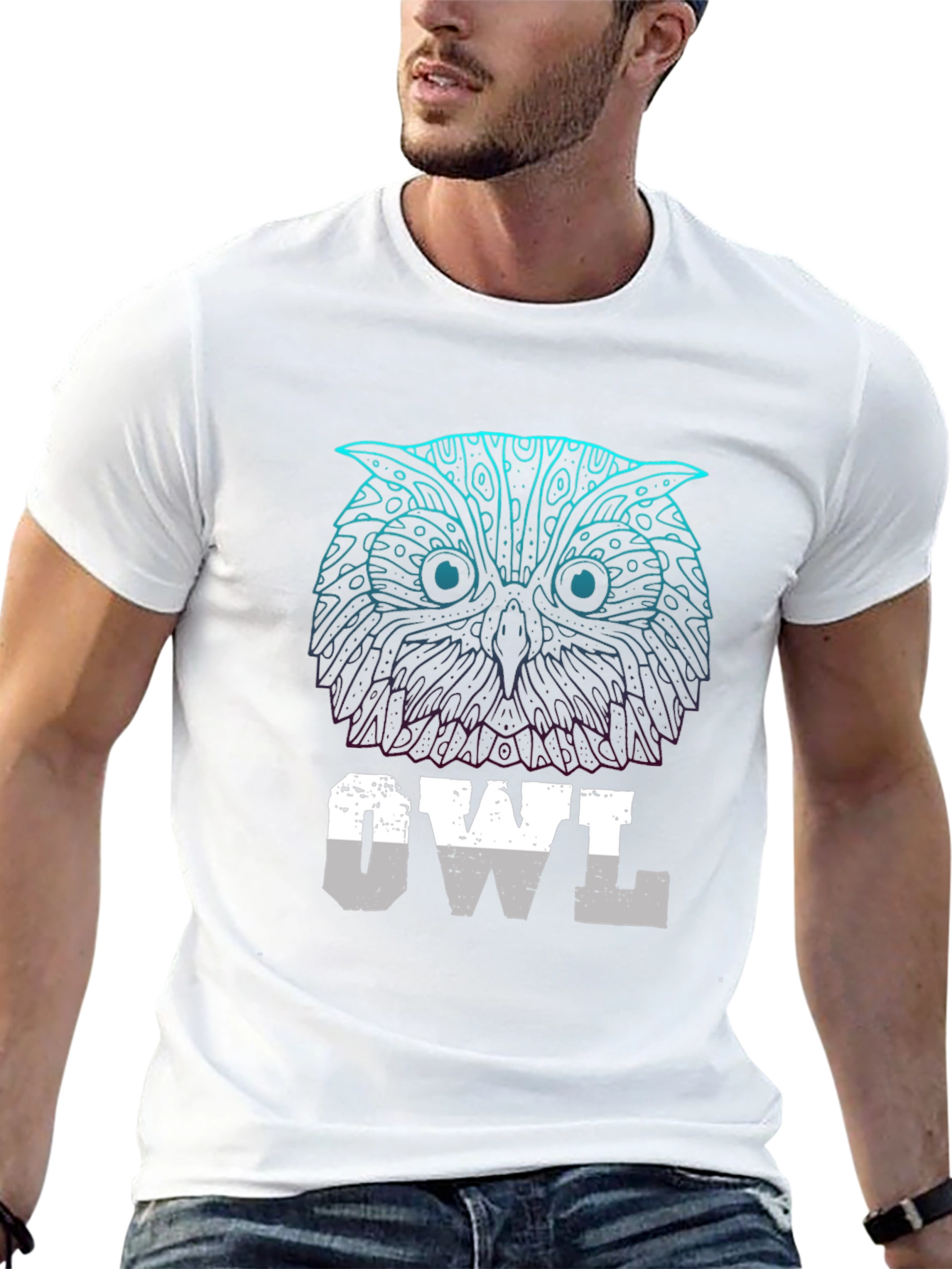 Abstract Owl Graphic Print Mens Black T-Shirt