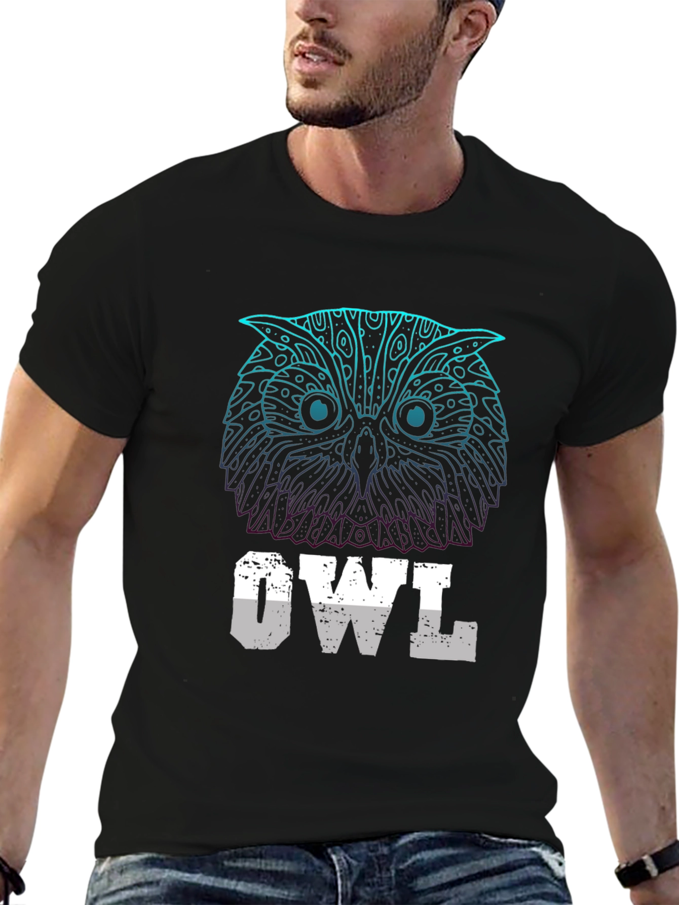 Abstract Owl Graphic Print Mens Black T-Shirt