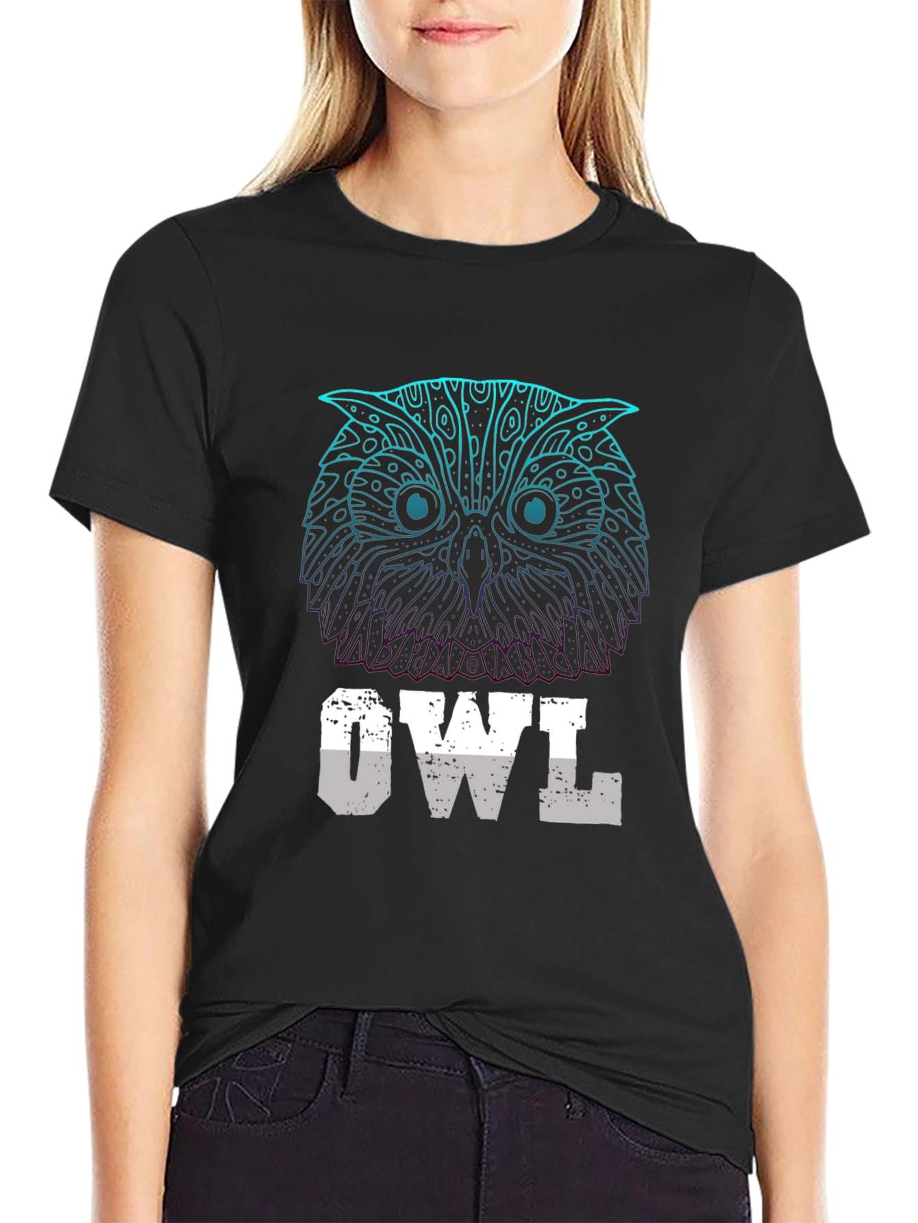 Abstract Owl Graphic Print Mens Black T-Shirt