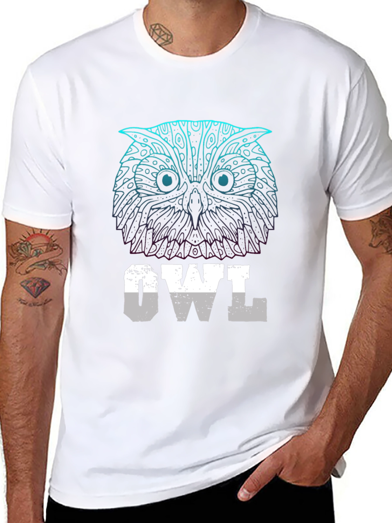 Abstract Owl Graphic Print Mens Black T-Shirt