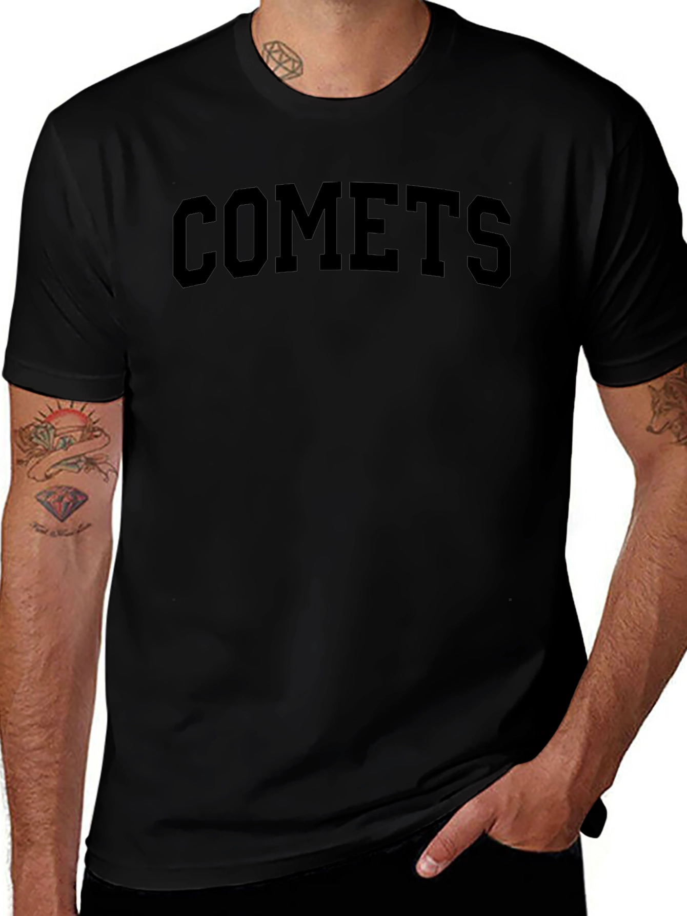 Comets Black Graphic T-Shirt Casual Wear