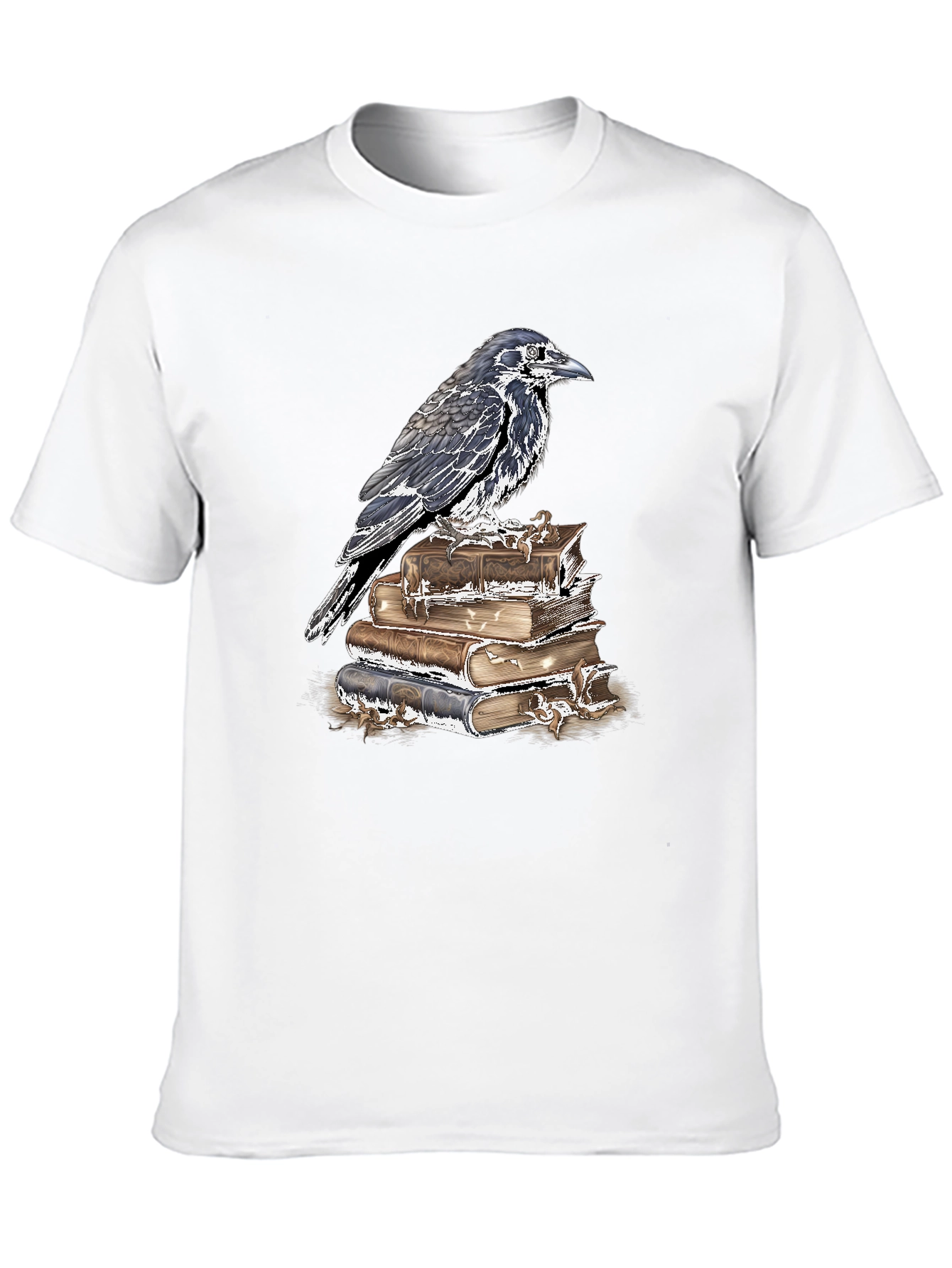 Raven on Books Graphic Tee - Dark Academia Style