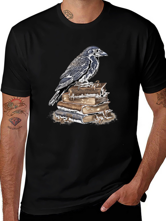 Raven on Books Graphic Tee - Dark Academia Style