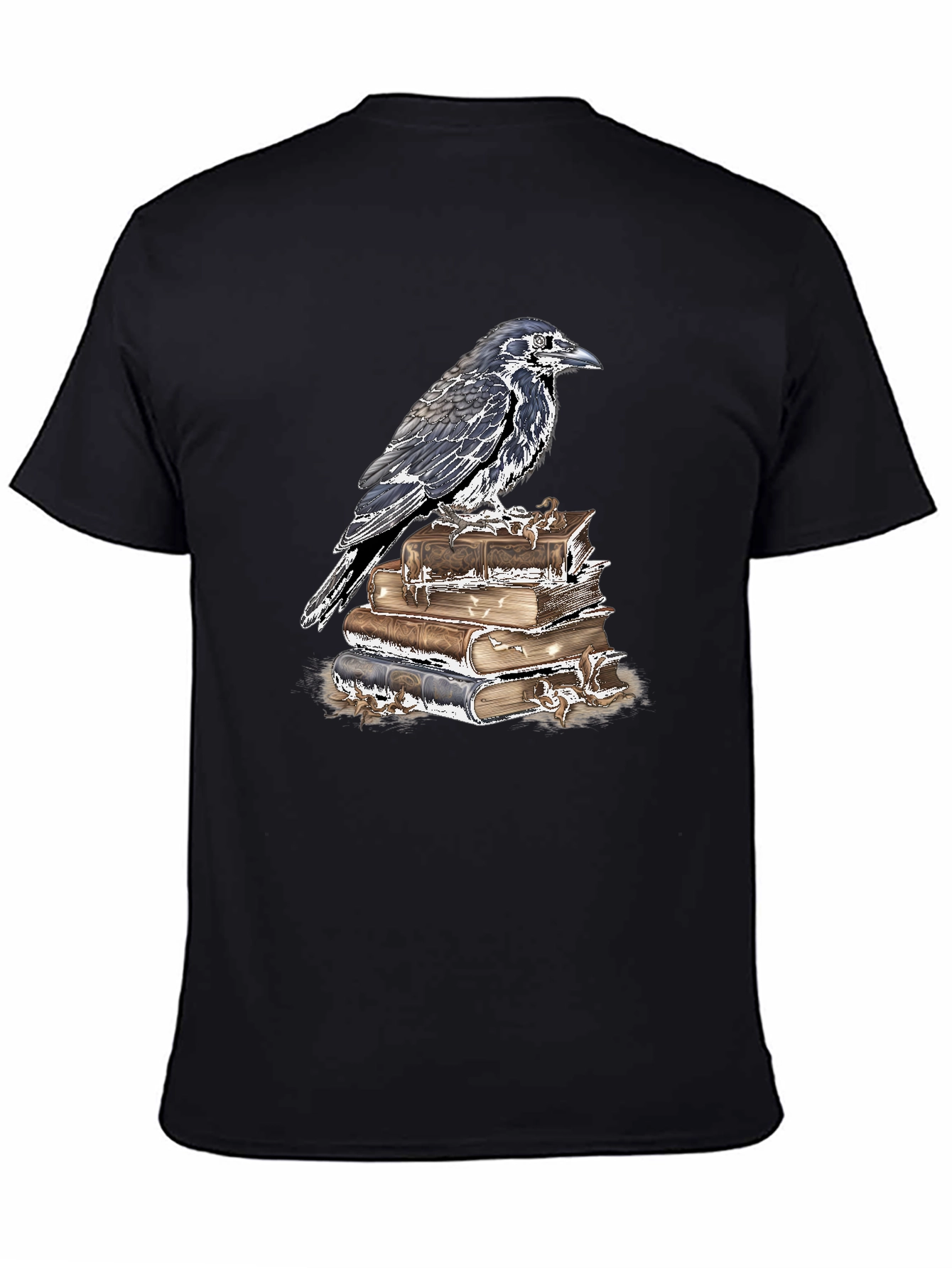 Raven on Books Graphic Tee - Dark Academia Style