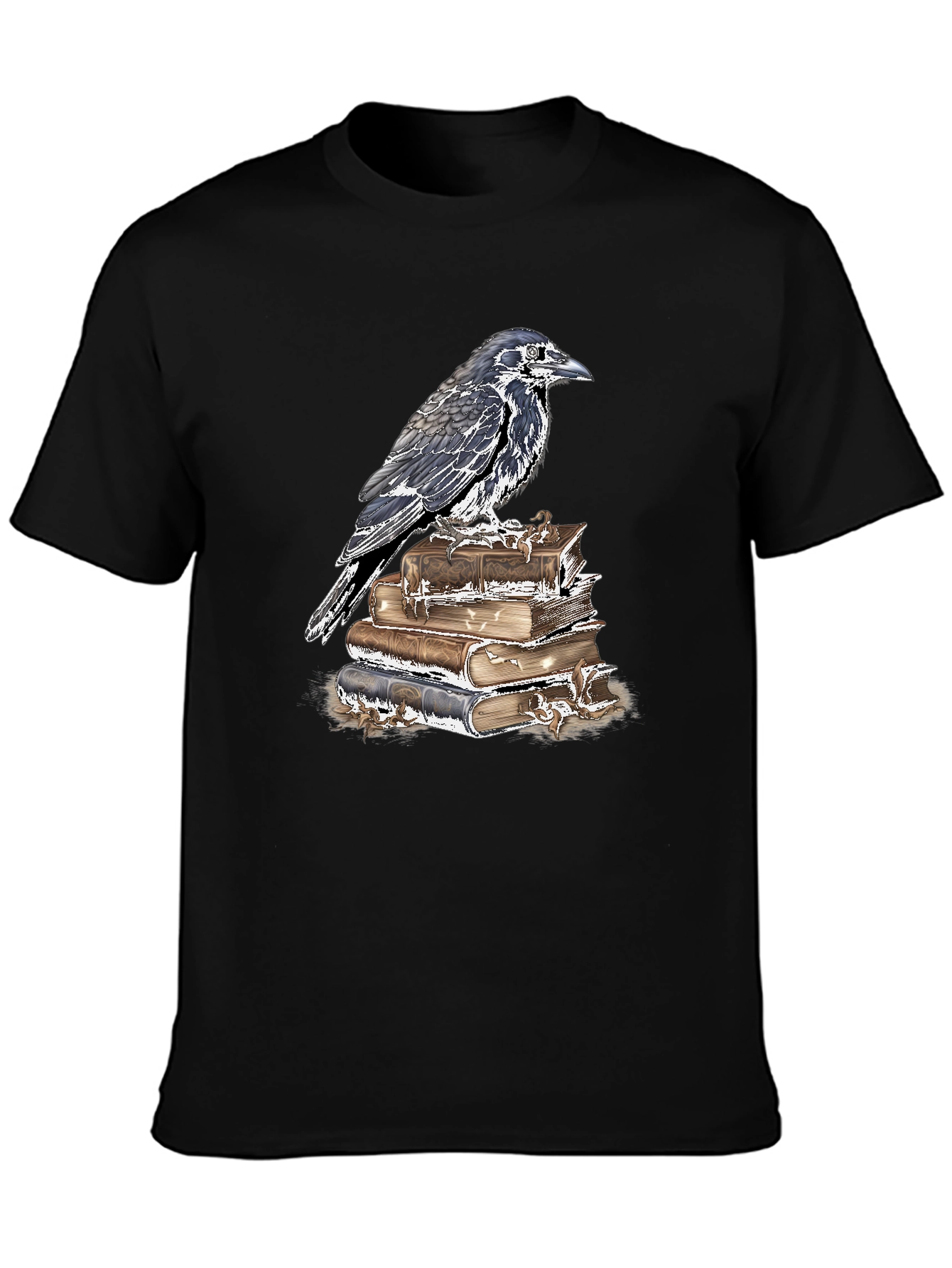 Raven on Books Graphic Tee - Dark Academia Style