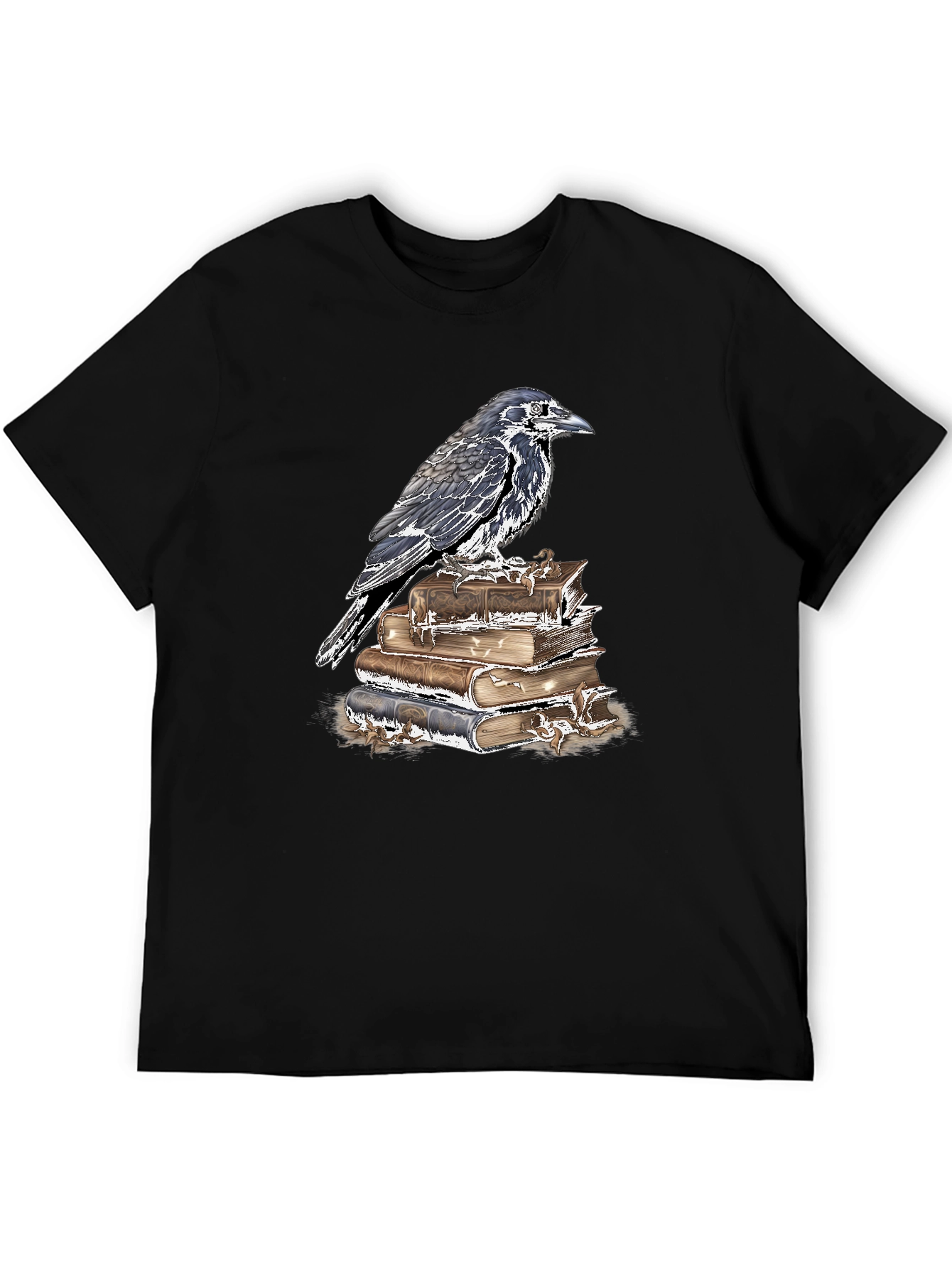Raven on Books Graphic Tee - Dark Academia Style