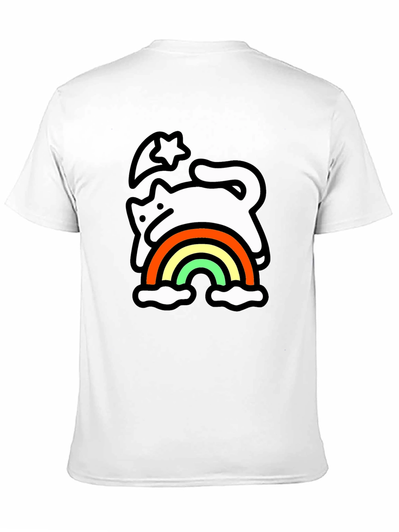 Rainbow Cat Black T-Shirt - Whimsical & Fun
