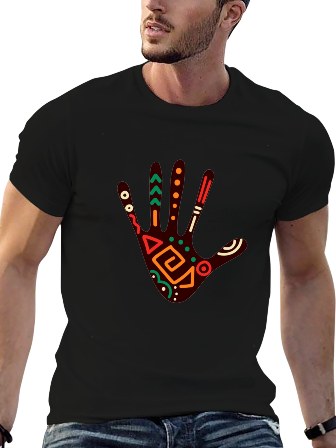 Tribal Hand Print Graphic Tee - Black