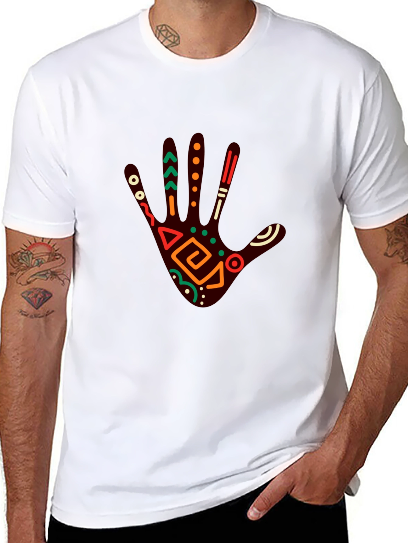 Tribal Hand Print Graphic Tee - Black