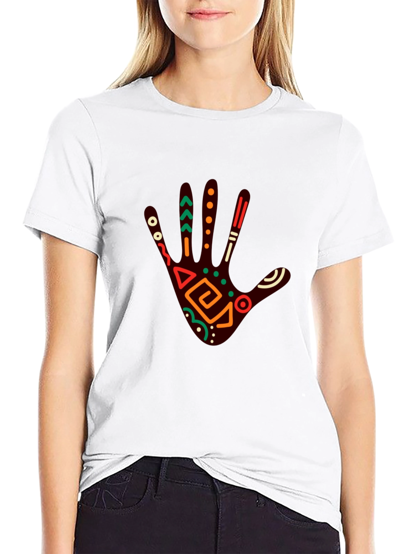 Tribal Hand Print Graphic Tee - Black