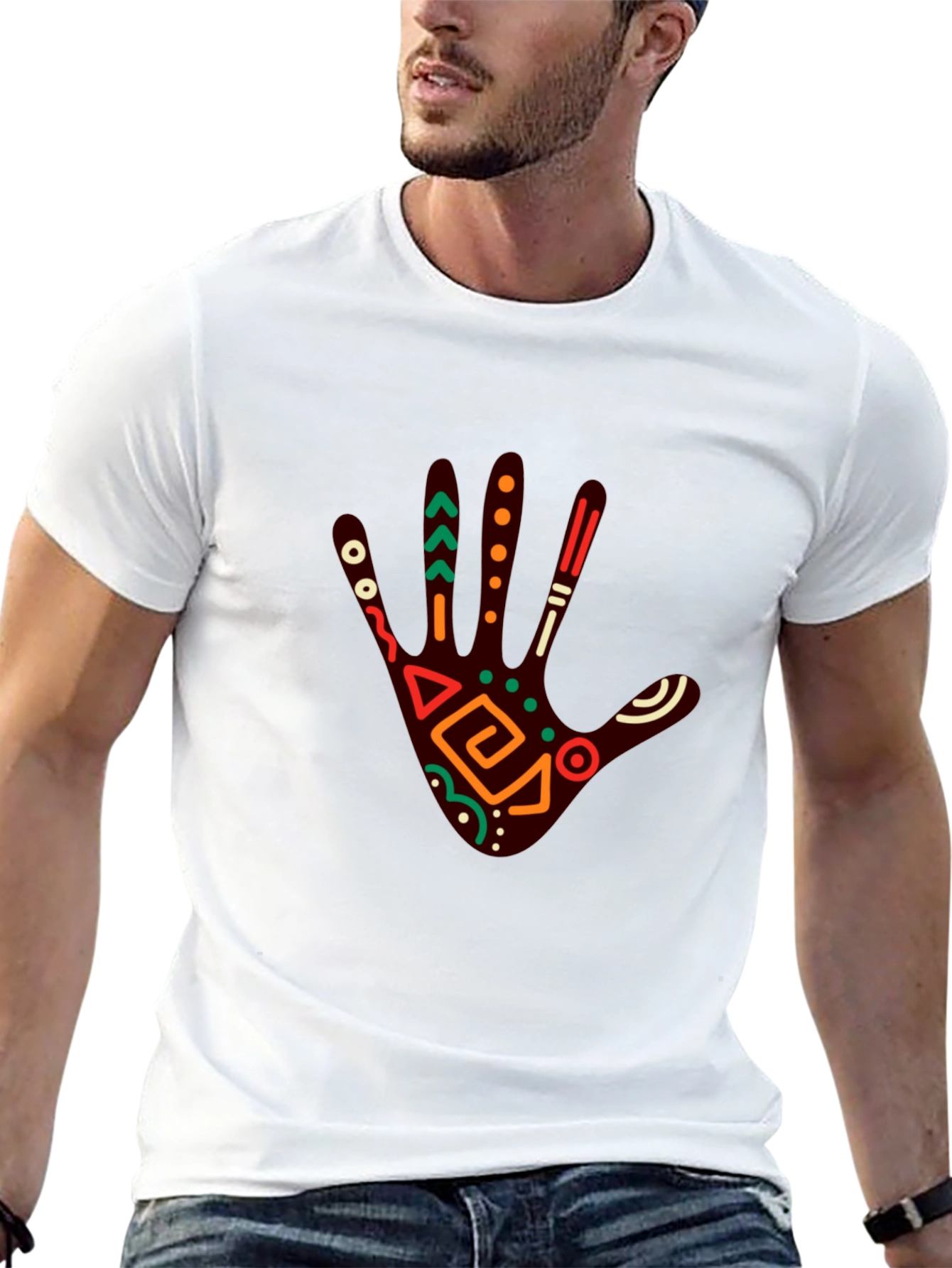 Tribal Hand Print Graphic Tee - Black