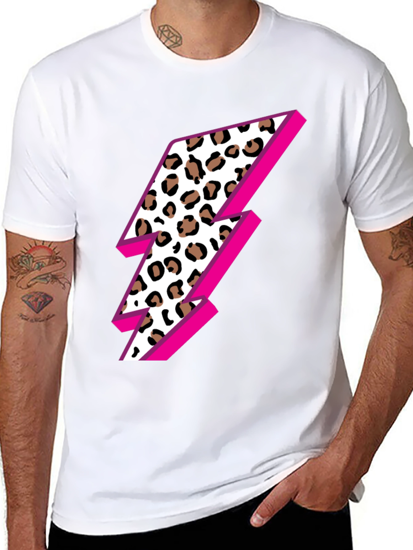 Leopard Lightning Bolt Graphic Tee - Black