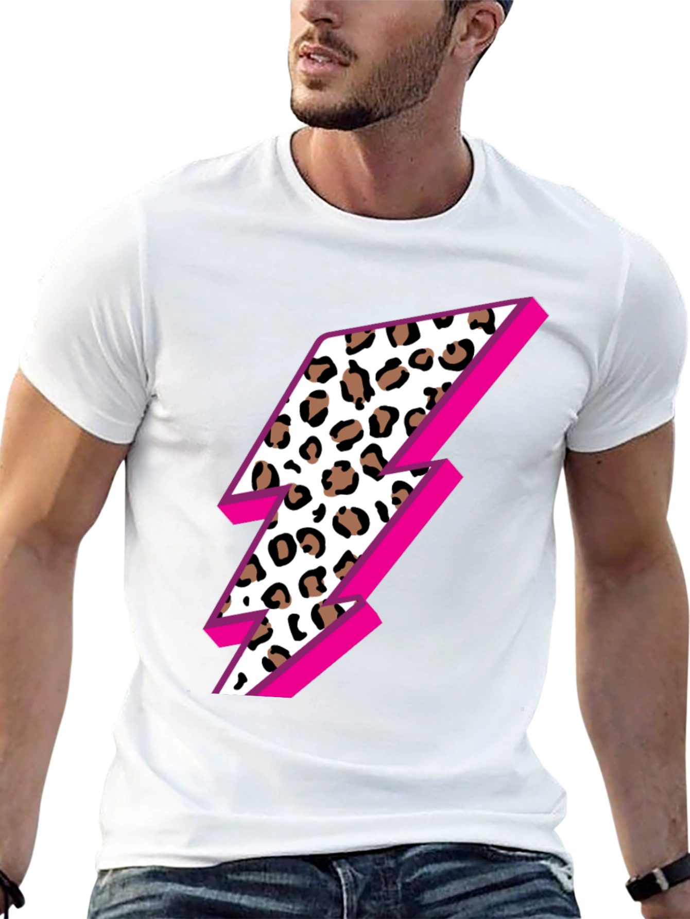 Leopard Lightning Bolt Graphic Tee - Black