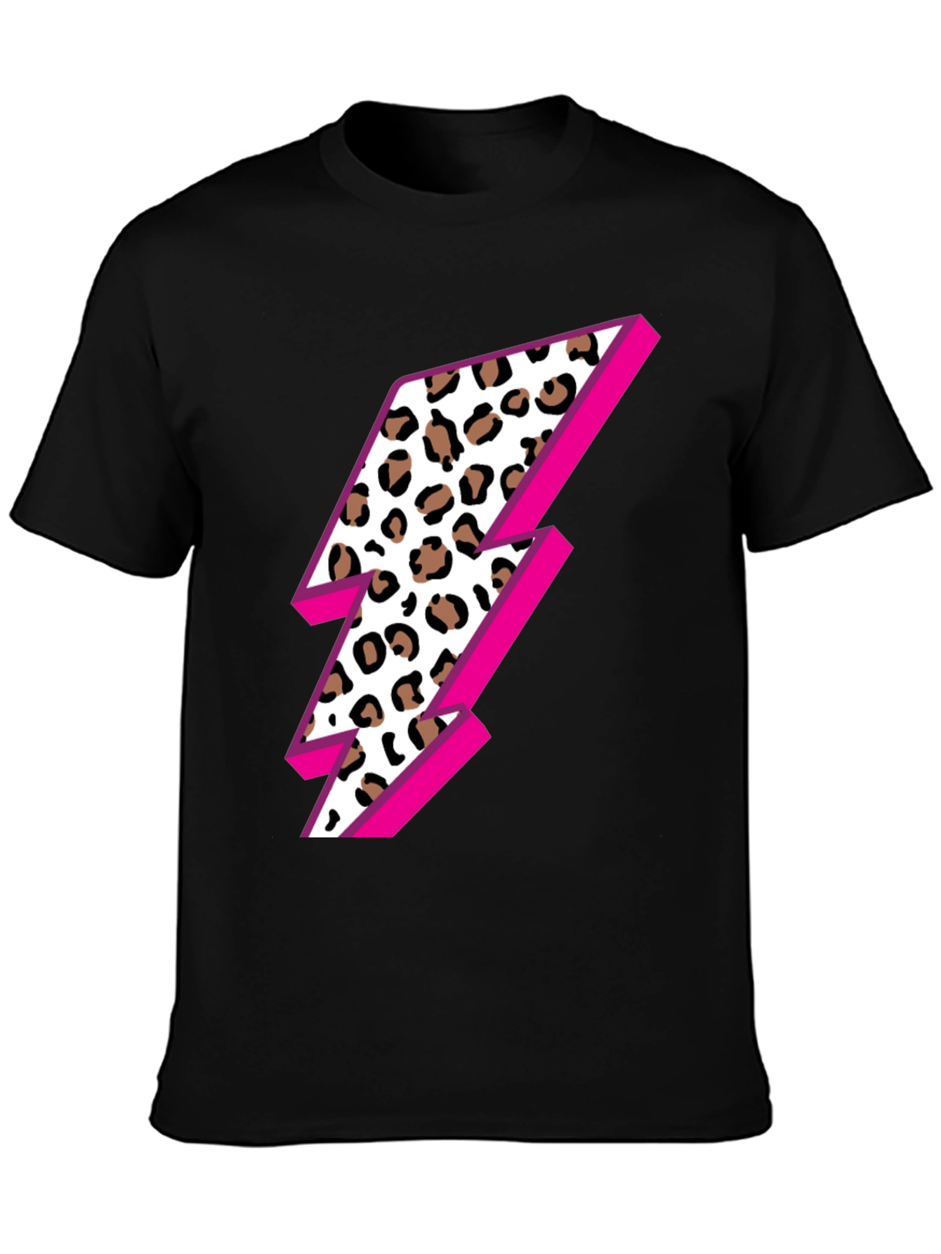Leopard Lightning Bolt Graphic Tee - Black
