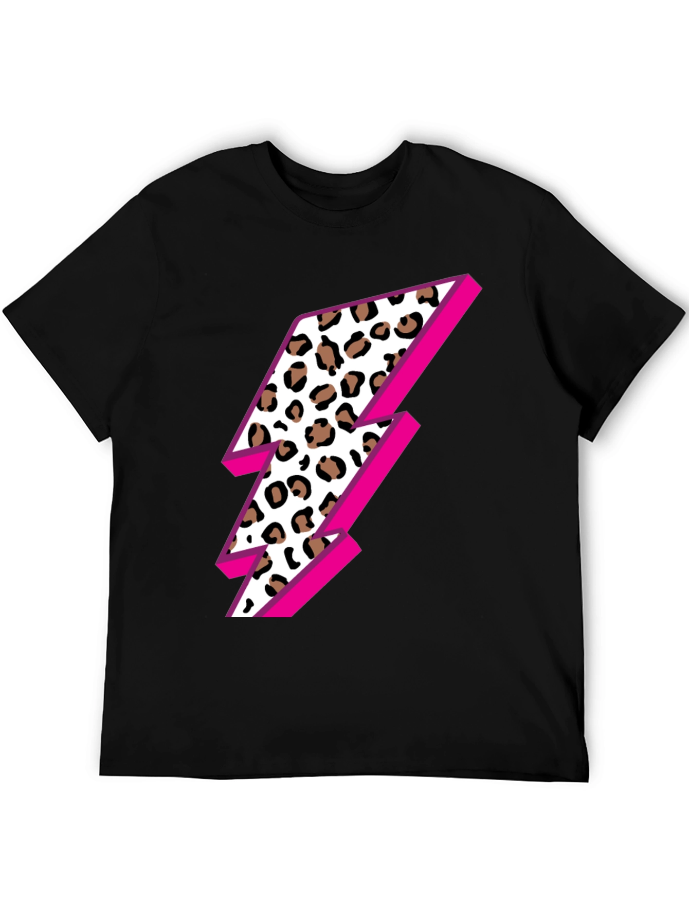 Leopard Lightning Bolt Graphic Tee - Black