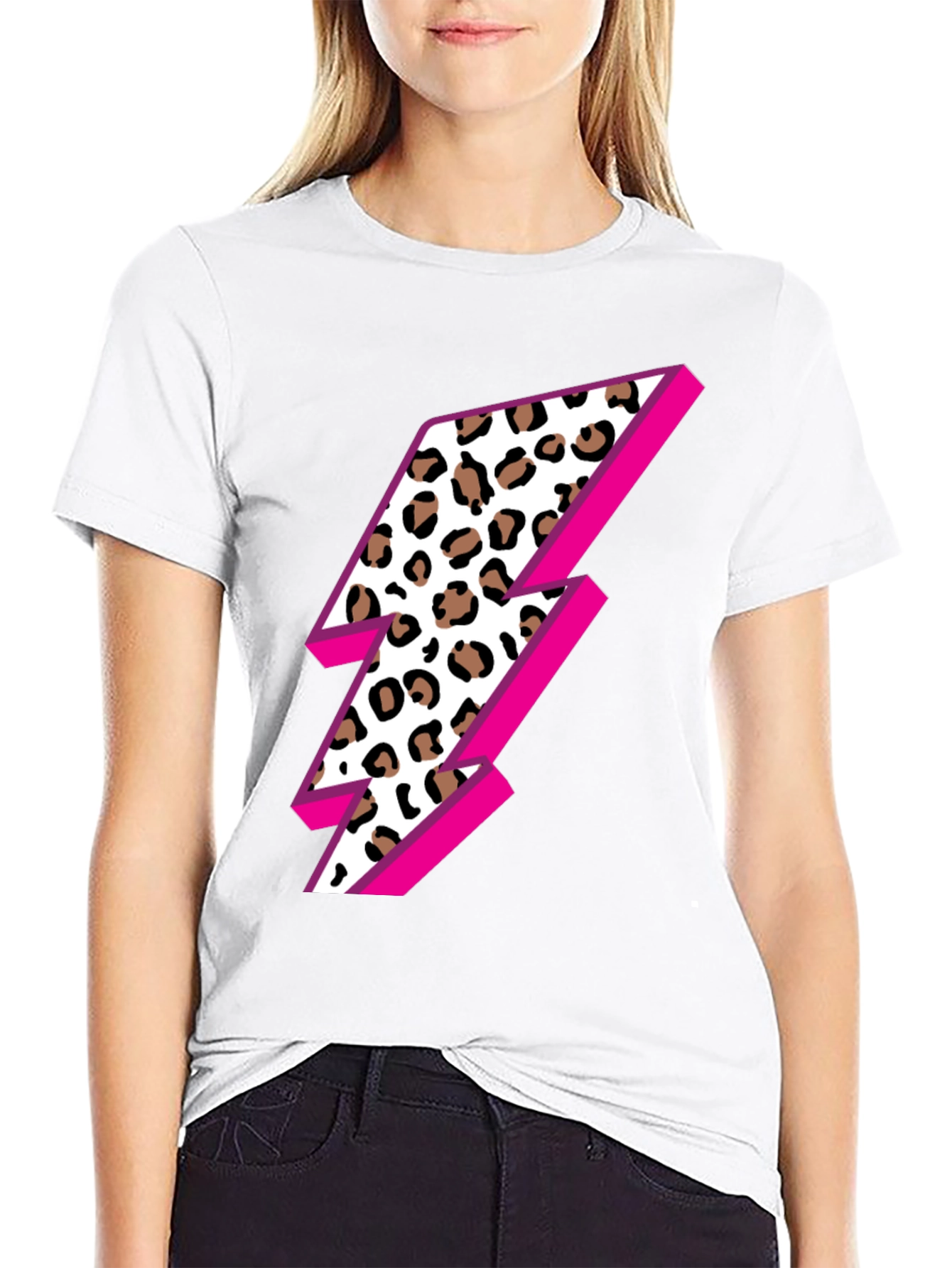 Leopard Lightning Bolt Graphic Tee - Black