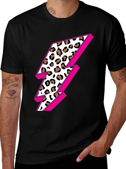 Leopard Lightning Bolt Graphic Tee - Black