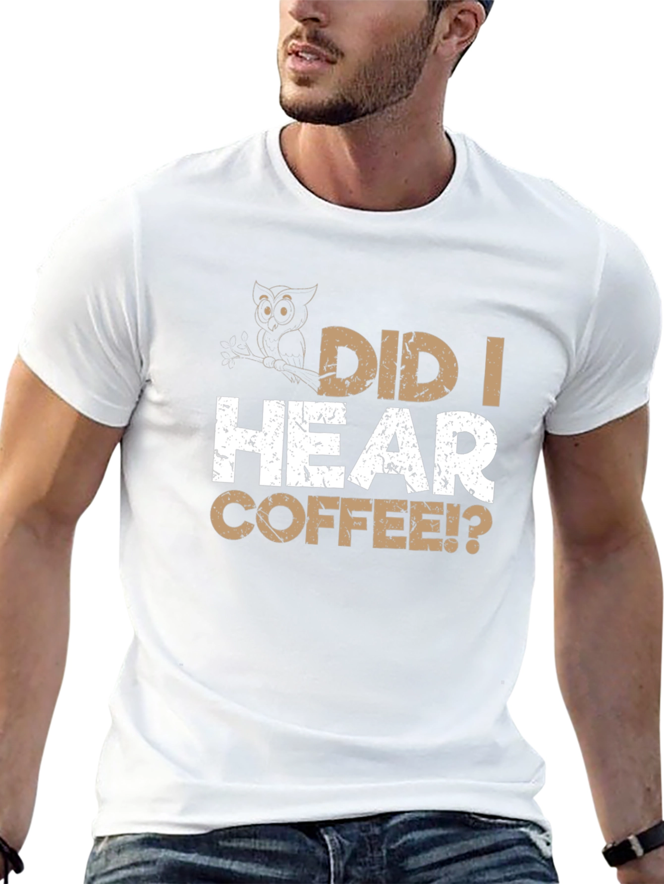 Did I Hear Coffee? Owl Graphic Black T-Shirt