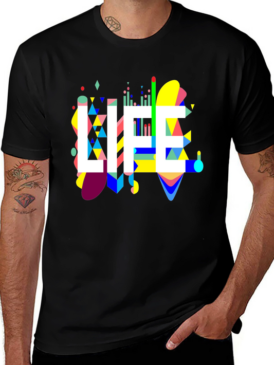 LIFE Graphic Black Tee - Abstract Colorful Design